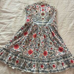 Anthropologie Floral Mini Dress - Red, Blue, White